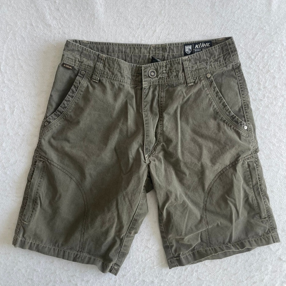 Kuhl Shorts Mens 30 Green Vintage Patina Dye Cotton Blend Hiking Outdoor